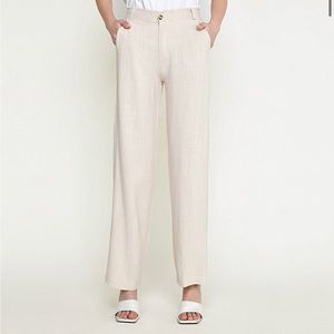 Antique White Linen & Cotton Blend Wide Leg